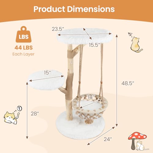 Árbol para gato de madera sólida Tangkula 48.5 pulg natural y blanco miniatura 4