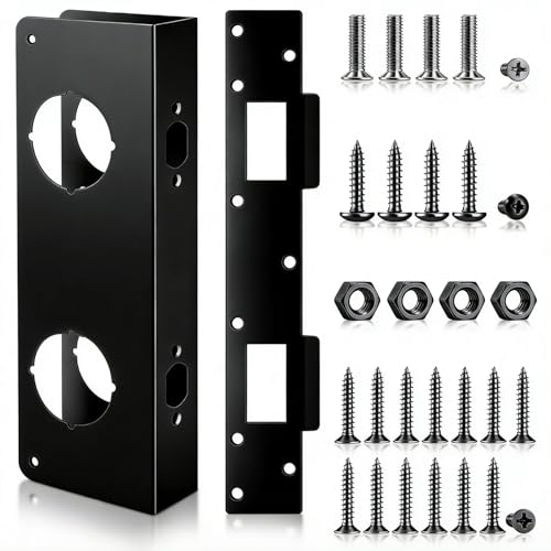 Otoolling 1 Set Black Stainless Steel Lock and Door Reinforcement Plate Set Mortise Lock Conversion Kit Exterior Interior Doors Repair Kit for 1-3/4" Thick Door Double Hole Doors by Otoolling - Used condition - US$16.89