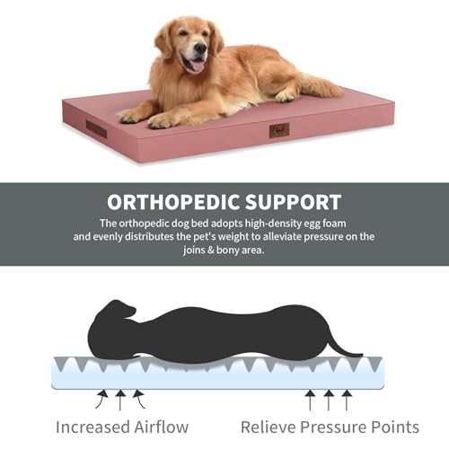 Image of Outdoor Dog Bed for Small Dogs, Waterproof Dog Crate Bed for Medium Dogs Cats, Orthopedic Egg Crate Foam Pet Bed with Washable Removable Oxford Cover, Pink