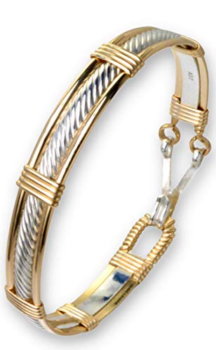 Eclipse Designs Handmade 14K Gold Filled And 925 Sterling Silver Wire Wrapped Bracelet - Cable Pattern - Gold Bracelets For Women - Made In Alaska (Med - 7 1/4" 14K Gold Filled And Sterling Silver) #TOP1