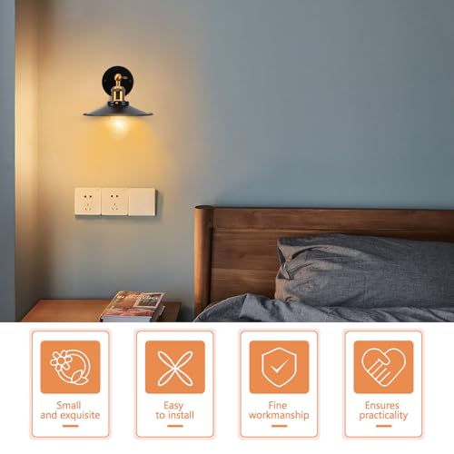 Image of Black Vintage Wall Sconces Light, Industrial Adjustable Vintage Wall Sconce, E27 Lamp Holder (Without Light Source) Oil Rubbed Bronze Wall Sconce for Bedroom Living Room Reading Kitchen (22cm Shade)