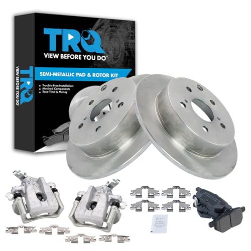 Image of TRQ Rear Brake Pad and Rotor Set Semi Metallic Rotors Calipers Compatible with 2010 Toyota Matrix