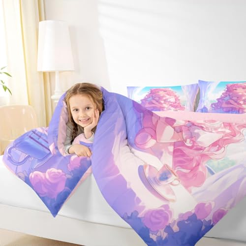 Image of Erosebridal 3D Anime Girl Comforter Set King, Japanese Girl Romance Love Bedding Cartoon Anime Gifts Bedding Comforter Sets, Rabbit Lovers Gifts - 1 Comforter 2 Pillow Cases