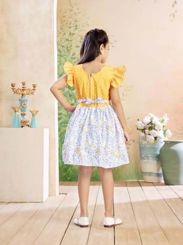 Image of Aarika Girls Casual Wear Firozi Colour Polka DotFloral Print Cotton Blend Frock