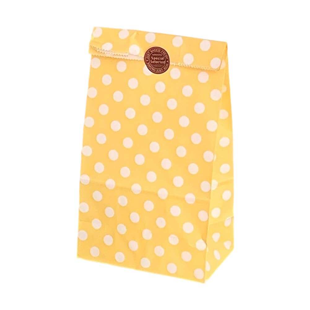 GreatRise 100 sztuk torebek papierowych w kropki, 13 × 8 × 24 cm, kolorowe torebki papierowe do pakowania prezentów, małe torebki papierowe na urodziny, wesele, imprezę, Boże Narodzenie, żółte