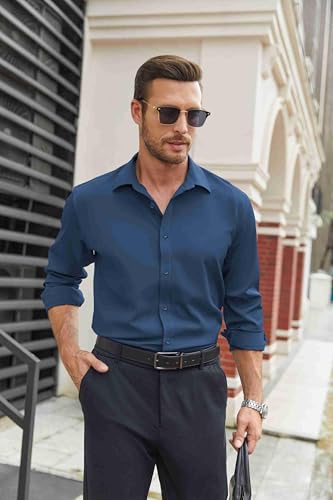 Image of COOFANDY Mens Stretch Dress Shirts Long Sleeve Button Down Shirt Regular Fit Formal Business Shirts