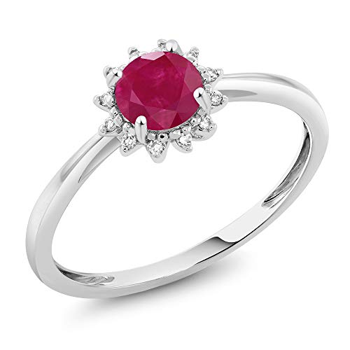 Gem Stone King 10K White Gold Red Ruby and Diamond Women s Engagement Ring 0.55 Cttw (Size 7)