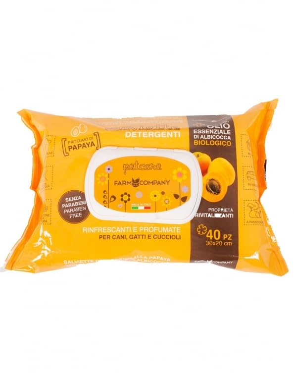 FarmCompany Lot de 5 lingettes parfumées variées pour chiens, chats et chiots (huile bio d'abricot et de papaye)