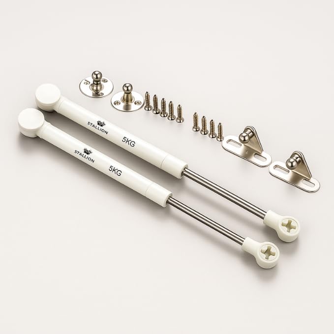 Stallion 50 N Hydraulics Gas Spring Stay STRUT Pneumatic Lift Support Cabinet Hinges Support, Capacity 5 KGS, Size 10 INCHES (Pack of 2 PCS),Material:Iron, Color:White (50 N (5kg), 2, Piece)-image-43