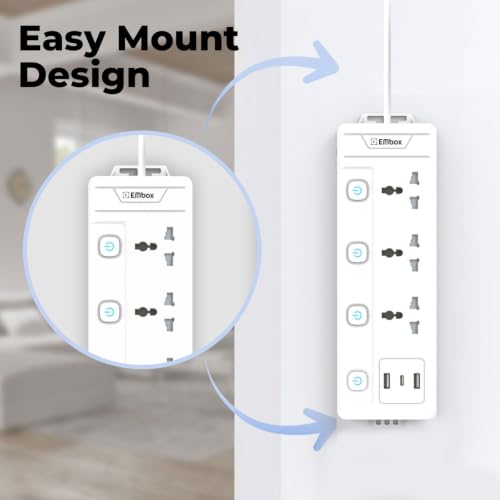 Image of EMBOX Extension Board 5 Meter with USB Type C| Extension Board with Switches 3 Universal Sockets Spike Guard | LED Indicator 2500W Extension Cord