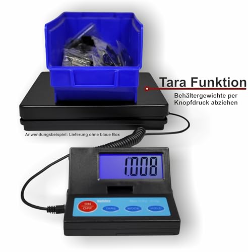 Nohlex Paketwaage 50kg/2g. Robuste Plattformwaage/Briefwaage inkl. Netzteil. Abnehmbares beleuchtetes Display