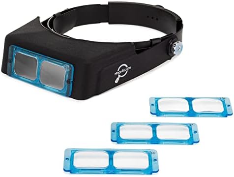 Headband Magnifier Headset - Magnifying Visor with 4 Real Glass Optical Lens Plates (1.5X, 2X, 2.5X, 3.5X)