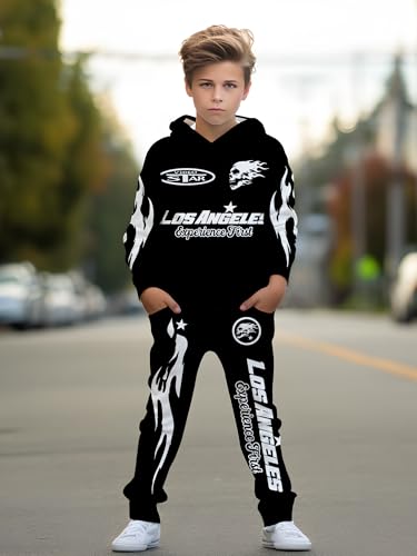 Image of boys' clothing sets, 2-Piece Hoodie & Pants Outfits for Boys Size 4-14 | Lightweight Non-Fleece Fall & Spring Clothing Sets