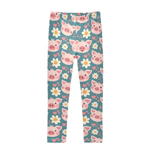 Pink Pig Faces Girls' Leggings Toddler Doodles Flowers Hearts Kids Yoga Pants Dance Active Tights 4T