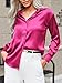 Zeagoo Women's Hot Pink Top Satin Button Down Shirts Silk Blouses Long Sleeve Office Work Tunic Tops Hot Pink 3XL
