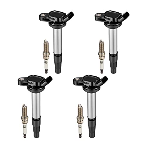 Image of BDFHYK Ignition Coil Pack UF596 and Iridium Spark Plugs 93501 Compatible with Toyota Corolla 2009 2010 2011 2012 2013 Toyota Prius Matrix Plug-In Prius V Lexus CT200h Scion xD 1.8L L4 UF619 Set of 4