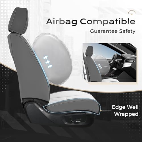 Image of Coverado Car Seat Covers Front Seats, Seat Covers for Cars, Car Seat Protector, 2-Pack Car Seat Cushion Nappa Leather, Waterproof Seat Covers Carseat Cover Universal Fit for Most Cars(Gray&White)