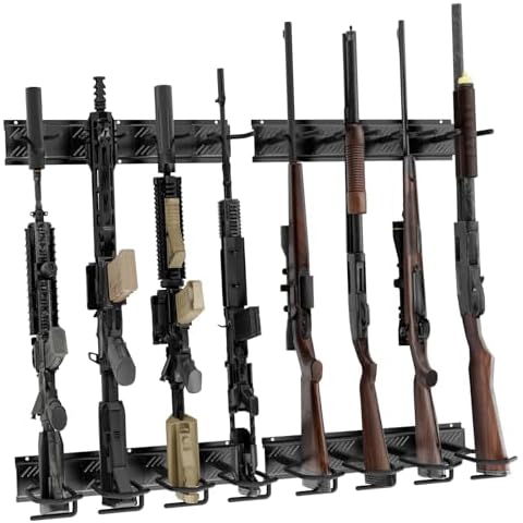 Upbci Gun-Rack, Upgrade Gun-Rack-for-Wall, Heavy Duty Steel Gun-Rack-Wall-Mount, Adjustable 1/4/8 Slot Indoor-Gun-Racks, Securely Display with Shotgun Rifle Rack (8-Slot Classic) Cover