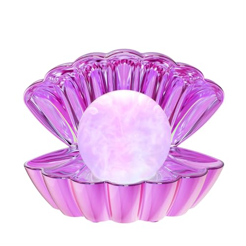 LKUA Shell Pearl Beach Themed Night Light, RGB 8 Colors Changing Mood Shell Pearl Lamps, Bedside LED Clamshell Portable Night Lights for Bar (Electroplating Purple)