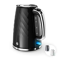 Swan Windsor Rapid Boil Kettle with Removable Limescale Filter, Boil Dry Protection and Hidden Cord Storage, 1.7L, 3KW, Black, SK14611BLK