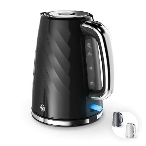 Swan Windsor Rapid Boil Kettle with Removable Limescale Filter Boil Dry Protection and Hidden Cord Storage 1.7L 3KW Black SK14611BLK