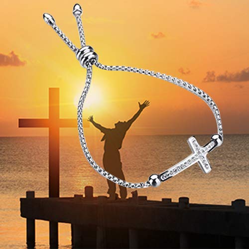 Bobauna Sideways Cross Adjustable Link Bracelet Christian In Good Faith Bracelet Religious Jewelry Baptism Gift (Cross God Bracelet) #TOP6