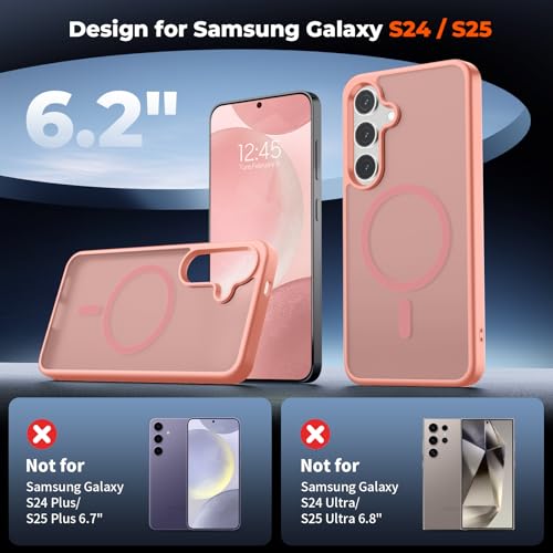 Image of SUPFINE Magnetic for Samsung Galaxy S24 Case / S25 Case with Screen Protector, (Built-in Magnets) (Military Grade Drop Protection) Slim Translucent Shockproof Phone Case,Light Pink