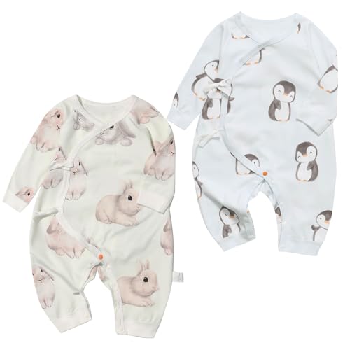 100% Organic Cotton Soft 0-6 Months 2-Piece Baby Romper Jumpsuits for Boys and Girls Unisex Long Sleeve