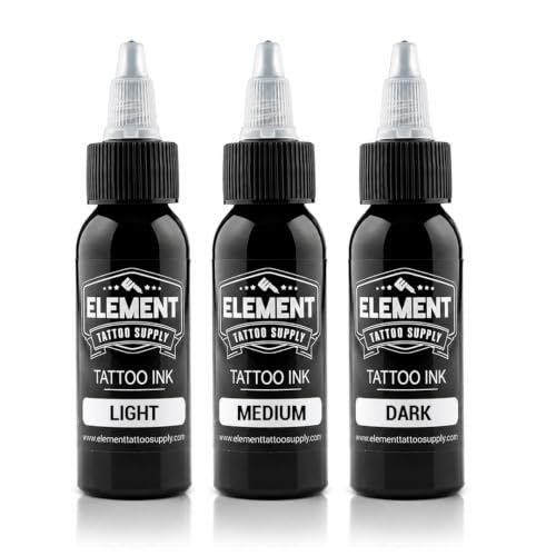 Element Tattoo Supply 3 Shade Greywash Tattoo Ink Set 1oz Made in the USA