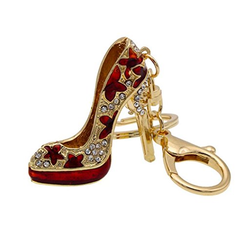 Reason Charm Lady Gift Rhinestone Stiletto High Heel Shoe Crystal Keychain (RED)