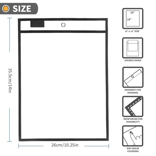 Job Ticket Holders, Dry Erase Pockets, 10 x 14 Inches, Black, Reusable Plastic Sleeves for Paper, Clear Shop Ticket Holders, Dry Erase Pocket Sleeves, Dry Erase Sleeves, Clear Document Sleeves, 35PCS - Thumbnail 3