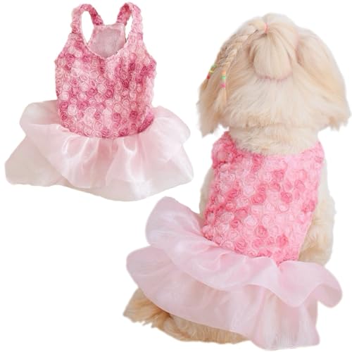 Yaopelky Robes pour Petits Chiens Robe de mariée pour Chien avec Fleur de Rose Jupe Tutu pour...