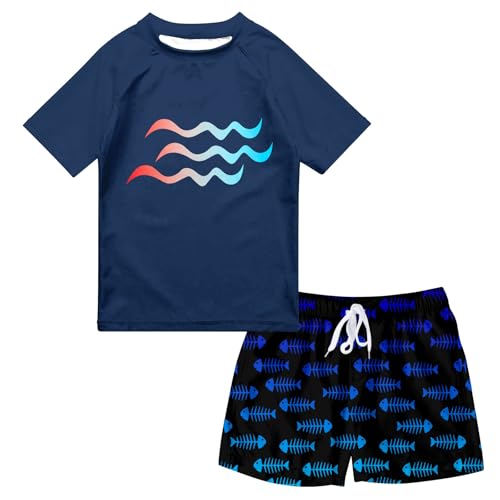 Boys Two Piece Rash Guard Swimsuits Sets Bathing Suits with Trunks 4-12 Years
