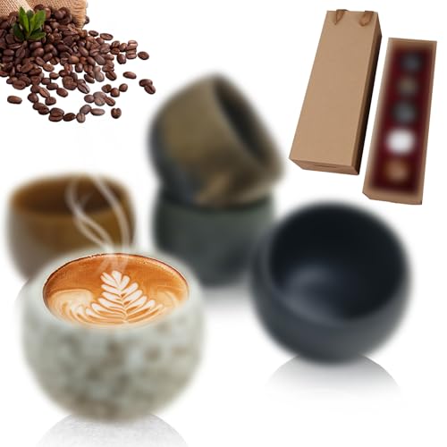 MeYuxg Juego de tazas de espresso, 5 x 50 ml, hechas a mano, de cerámica, para guardar capuchino, café, moca y té, tazas de espresso de pared gruesa, regalo