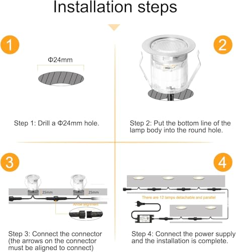 INDARUN Warm White Led Decking Lights Outdoor Waterproof IP67 Ø30MM 12V - Led Plinth Light Kits for Terrace/Patio/Path/Wall/Garden/Decoration, 10 Packs - Image 3