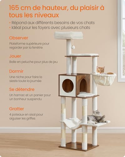Arbre à chat avec hamac Feandrea multi-niveaux et griffoirs pour grand chat - 4