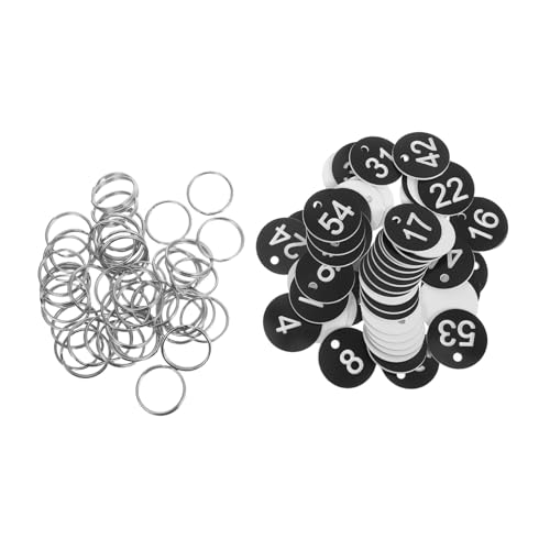 HONMEET 50個入り番号タグ プラスチック製 防水仕様 メタルリング付 キーラベル ラゲッジ用スーツケースバッグ識別タグ 多用途収納整理用