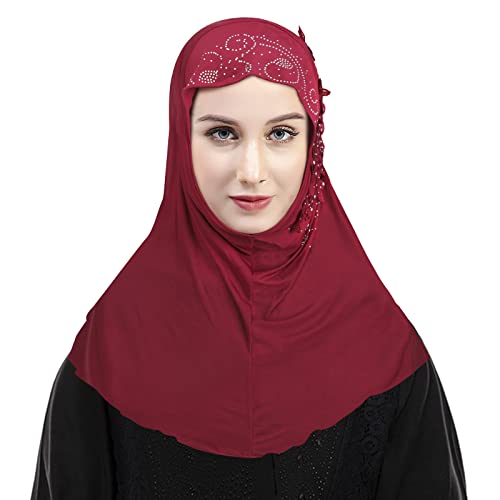 Women Muslim Hijab Ice Silk Lace Flower Rhinestone Headscarf Islamic Head Wrap Arab Scarf Shawls2