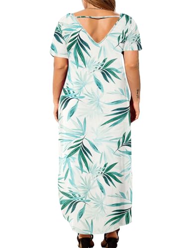 Image of Kancystore Women's Plus Size Dresses Summer Casual Loose Pocket Short Sleeve Slits Long Maxi Dress XL-5X