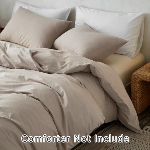 Image of TOCOMOA Duvet Cover Set 100% Washed Cotton Linen Feel Soft Comfy Breathable 3 Piece Comforter Covers Bedding Set (Queen, Heathered Linen Grey)