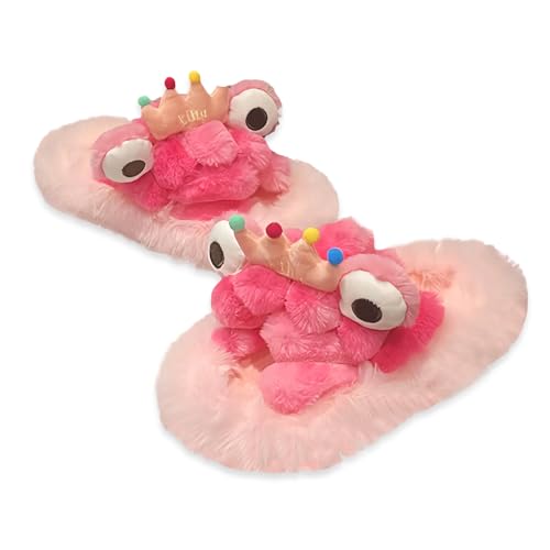 Cute Fluffy Slippers for Women - Cartoon Plush Slippers Indoor Warm Winter Fuzzy Slides Open Toe Cozy Bedroom Shoes