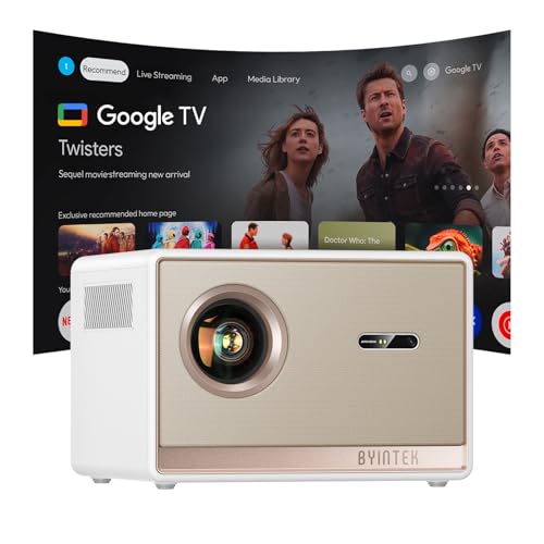 Projetor BYINTEK T5 Max com Google TV Licenciado,Full HD Nativo 1080P,1000 ANSI Lumens,Foco Automático,Correção Keystone Automática,Wi-Fi Dual Band,Bluetooth 5.0,Motor Óptico Selado,Para Festa