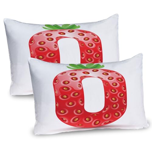 Ambesonne Letter O Pillow Sham Set of 2, Strawberry Style Food Funny Alphabet Capital Design Cartoon Look, Quality Microfiber Bedding Item for All Seasons, 26
