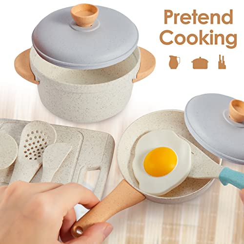 BUYGER Kinder Küchenspielzeug, Kinderküche Kochgeschirr Zubehör mit Lebensmittel Spielzeug Töpfe und Pfannenset… – Bild 4
