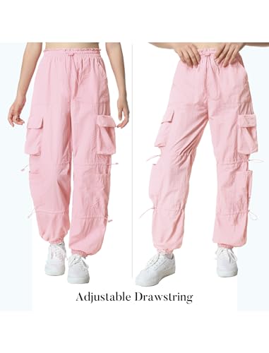 Image of EXARUS Girls Parachute Pants Cargo Hip Hop Wide Leg Baggy Y2K Teen