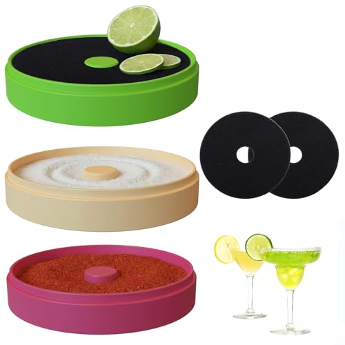Margarita Salt Rimmer Set 3-Tier Glass Rimmer Holds Lime Juice Salt Sugar Easy-Clean Bar Accessories with 2 Sponges Salt Rimmer for Cocktail Margarita Glasses & Drink Decorations