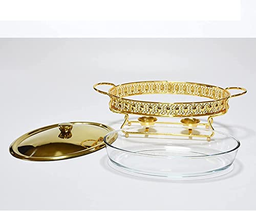 Chafing Dish Buffet-Set, Chafers und Buffetwärmer mit Glastablett, Metallrahmen, 2 Brennstoffhaltern und Deckel, für Partys, Abendessen und Catering (Silber 3L) – Bild 5