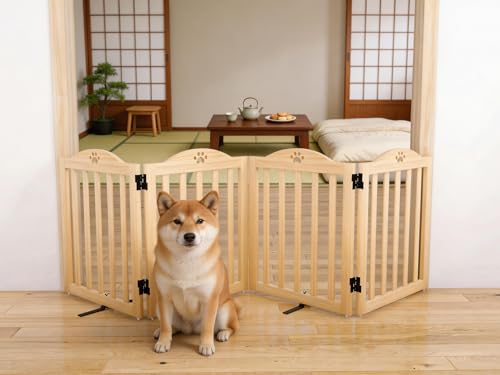 Pshelfy ペットゲート 置くだけ ペットフェンス 室内 幅約201cm 高さ60cm 犬フェンス 折りたたみ収納 仕切りゲート 倒れない 中小型犬用 360度回転連結 4連式パネル