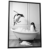 JUHMI Pinguin Badewanne Poster – Lustiges Bild Gäste WC 