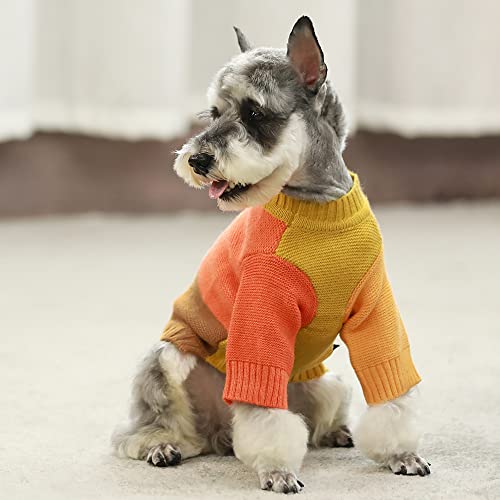 Fitwarm Color Block Dog Sweater, Knitted Pet Coat, Dog Winter Clothes For Small Dogs Boy Girl, Cat Apparel, Orange, Yellow, Coffee, Small #TOP1